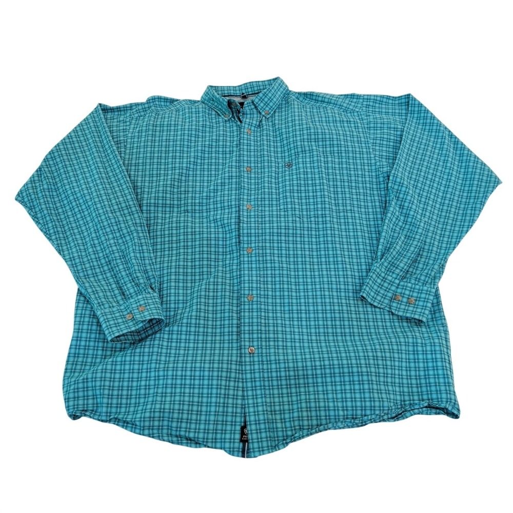 Ariat Pro Series Men's XL Blue/Green Plaid Long Sleeve Button-Down Shirt